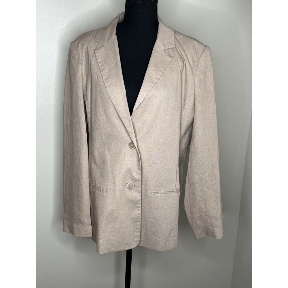 Chadwicks of Boston Women's Beige Linen Two Button Button Lined Blazer Size 14